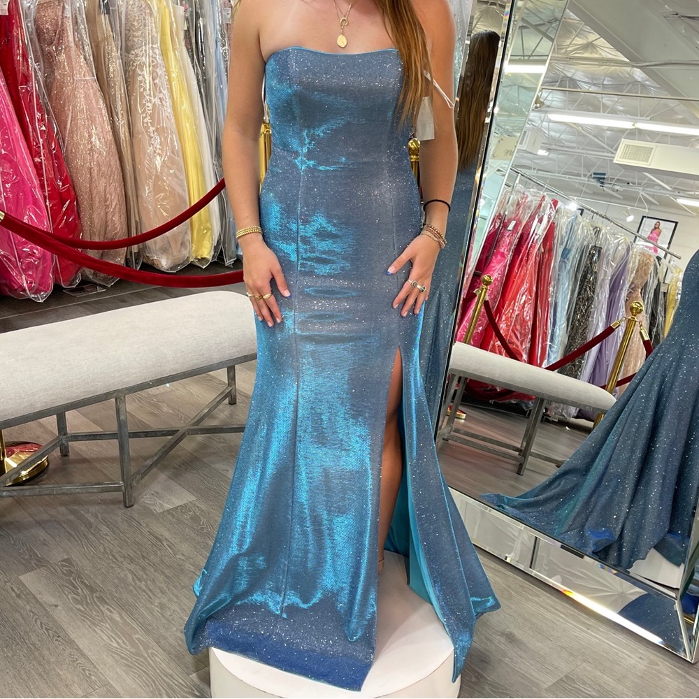 Terry Costa Blue Iridescent Formal Dress